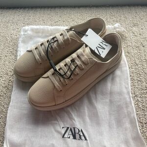 NWT ZARA GENUINE LEATHER TAN SNEAKERS EUR39